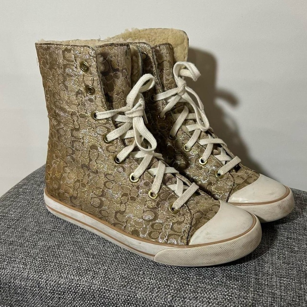 Coach Stylish Gold High-Top Sneakers